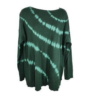J. Jill Womens Tie Dye Sweater Small Green Cotton Viscose Blend Ribbed Pullover